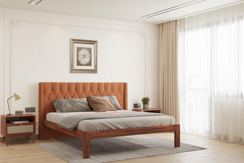 King Size Upholstered Headboard bed in Samawi Headboard Design in Non Storage in Sheesham in Napoli - Trout