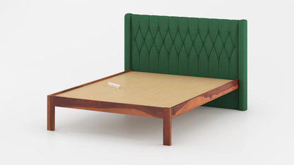 Samawi Sheesham Wood bed with Upholstered headboard Non Storage King Size - Pine Green