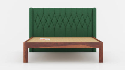 Samawi Sheesham Wood bed with Upholstered headboard Non Storage King Size - Pine Green