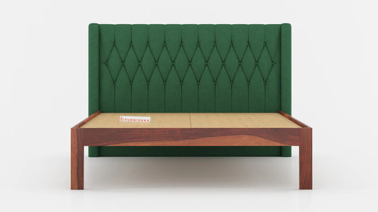 Samawi Sheesham Wood bed with Upholstered headboard Non Storage King Size - Pine Green