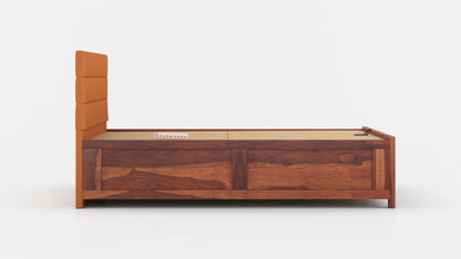 Irene Sheesham Wood bed with Upholstered headboard Hydraulic Storage Queen Size